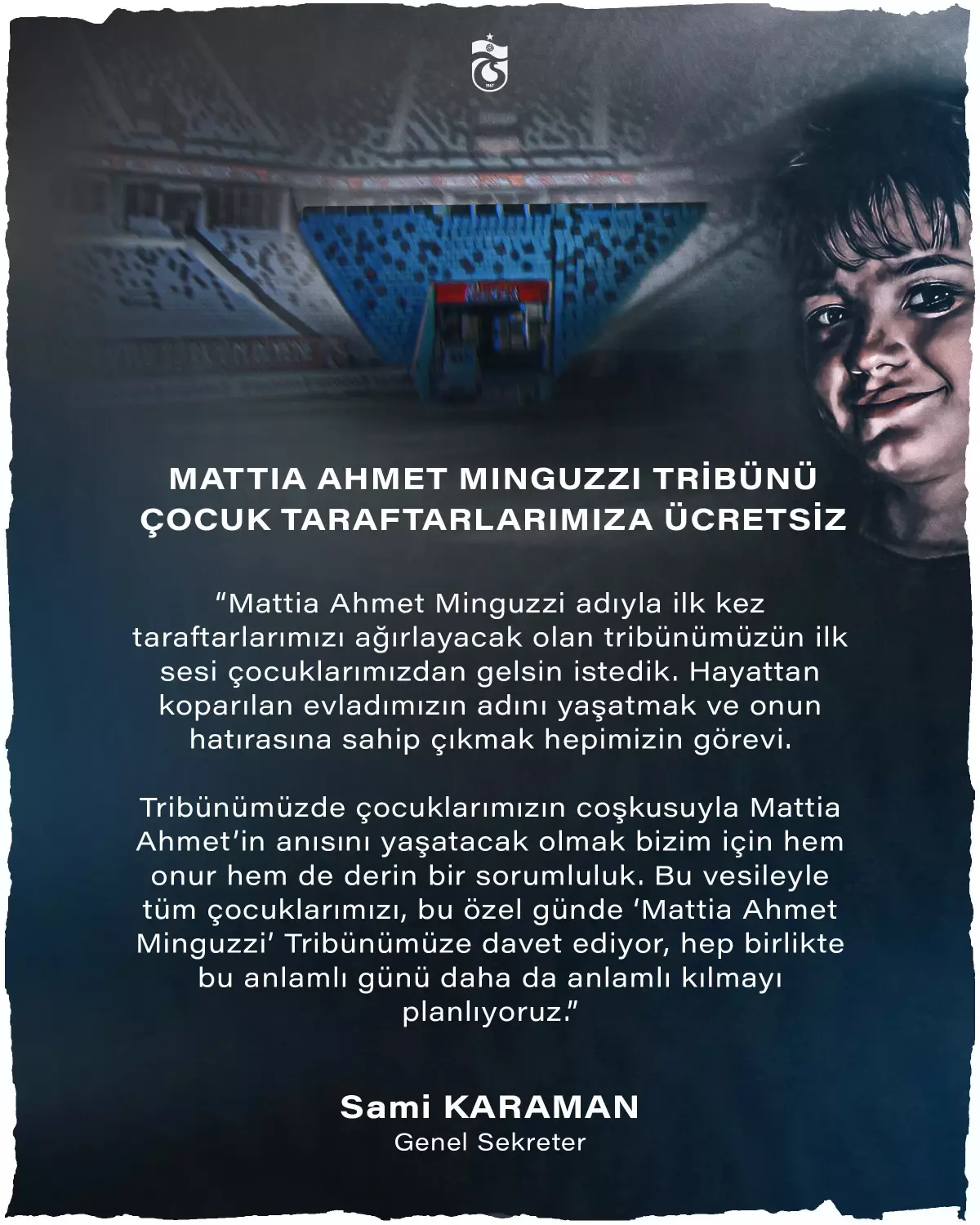 Mattia Ahmet Minguzzi Tribünü’nde Ücretsiz Çocuk Girişi