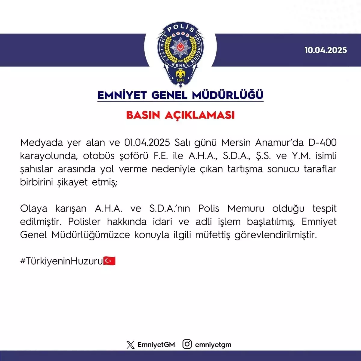 Mersin’de Yol Tartışmasında İki Polis Açığa Alındı
