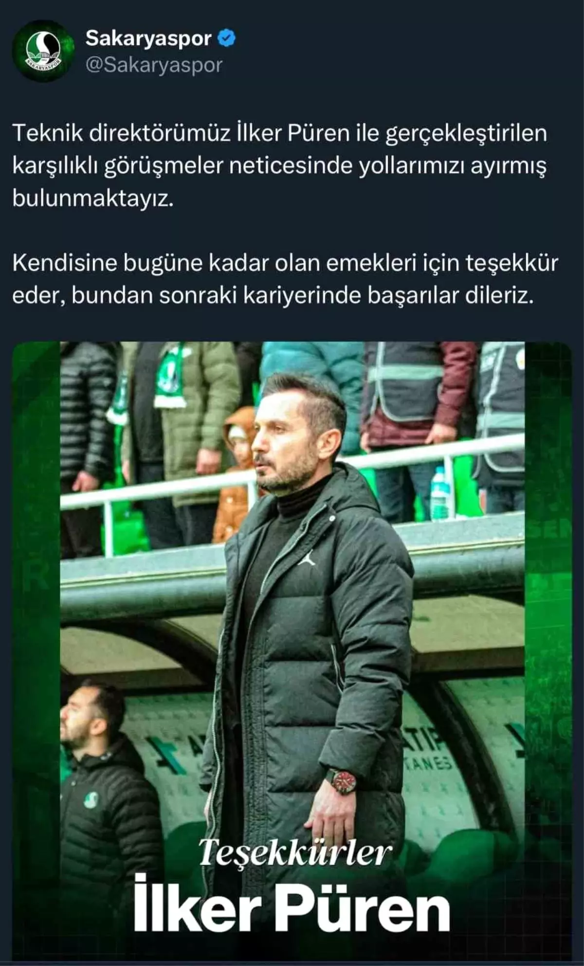 Sakaryaspor, Teknik Direktör Püren ile Ayrıldı