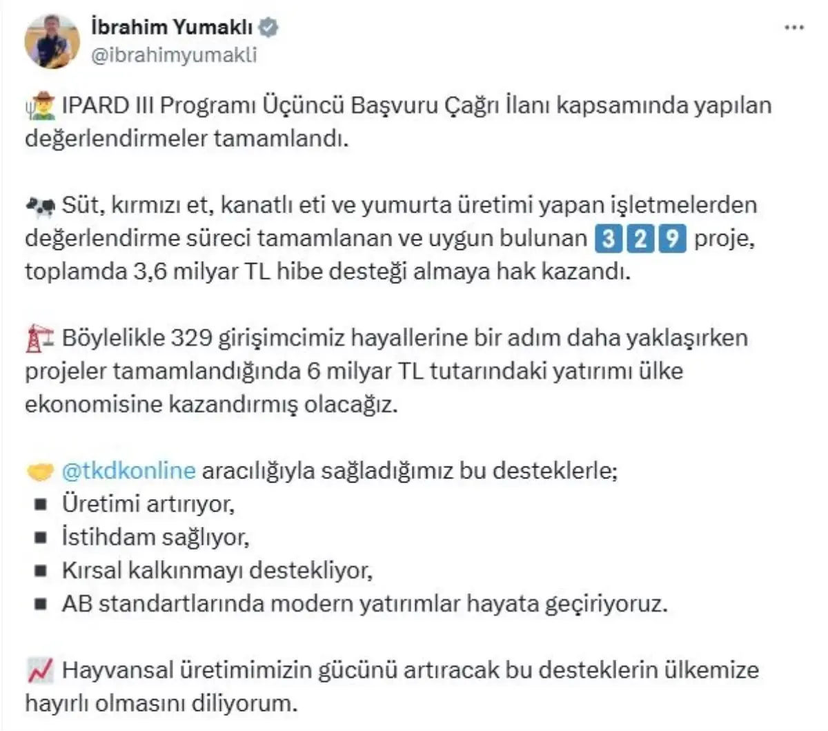 329 Projeye 3.6 Milyar TL Hibe Desteği