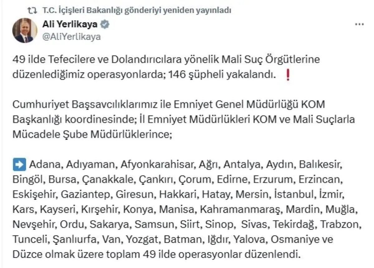 49 ilde mali suç operasyonu: 146 şüpheli yakalandı