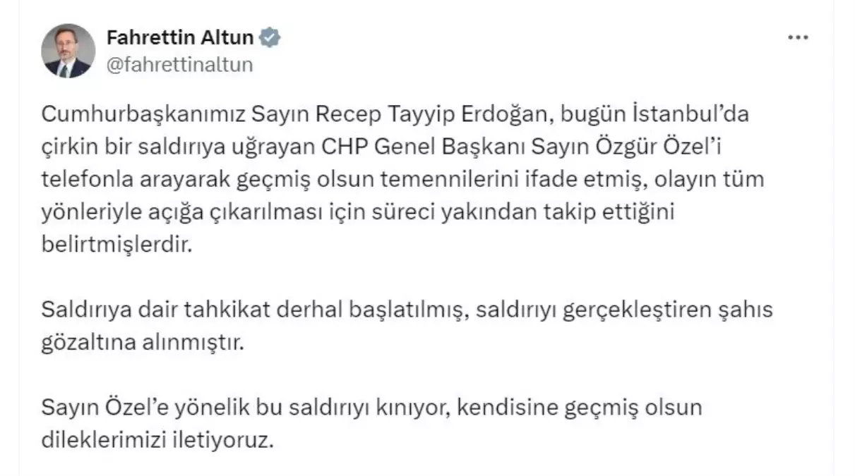 Cumhurbaşkanı Erdoğan, Özgür Özel’i telefonla arayarak geçmiş olsun dileklerini iletti