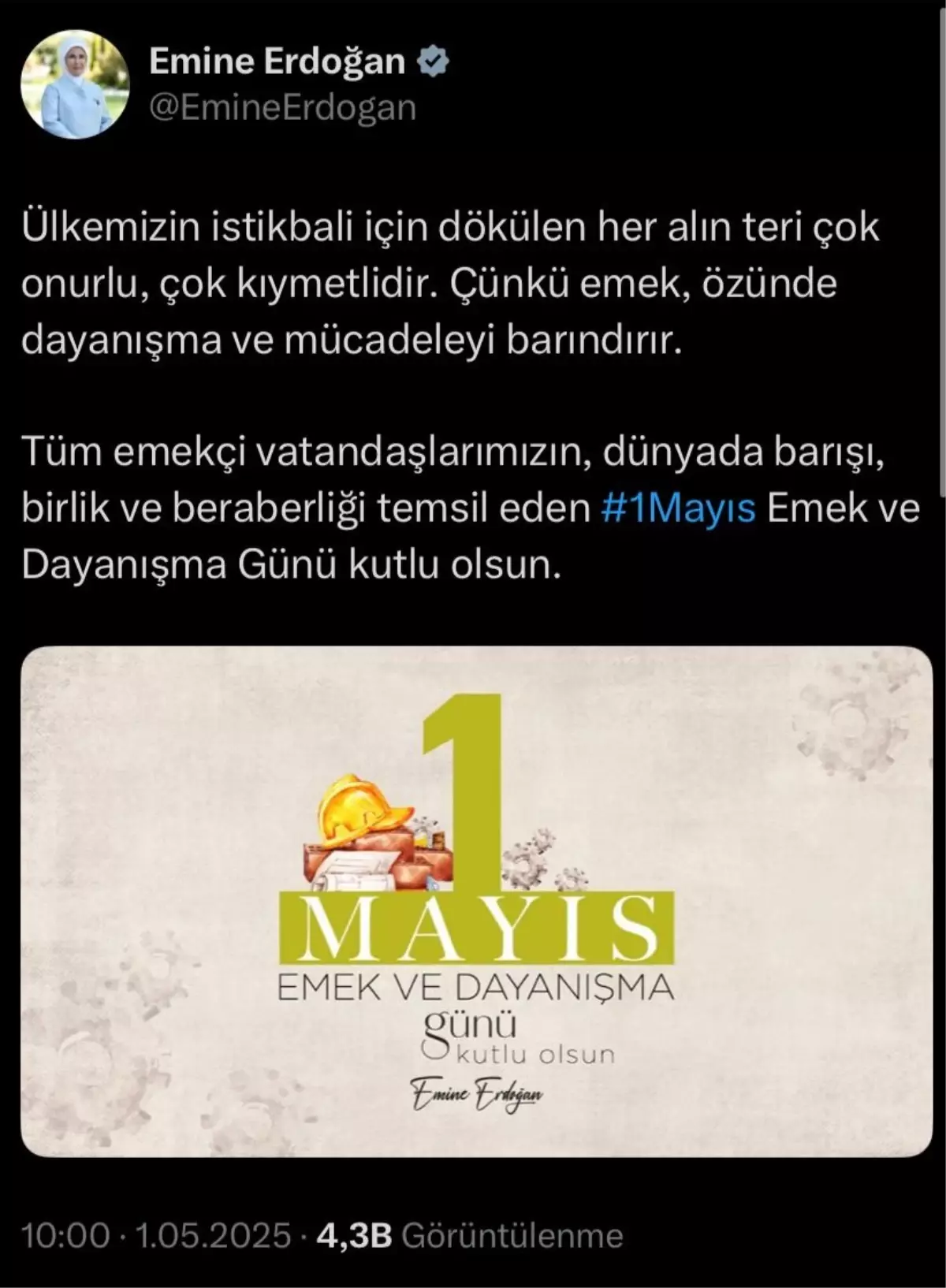 Emine Erdoğan’dan 1 Mayıs Mesajı