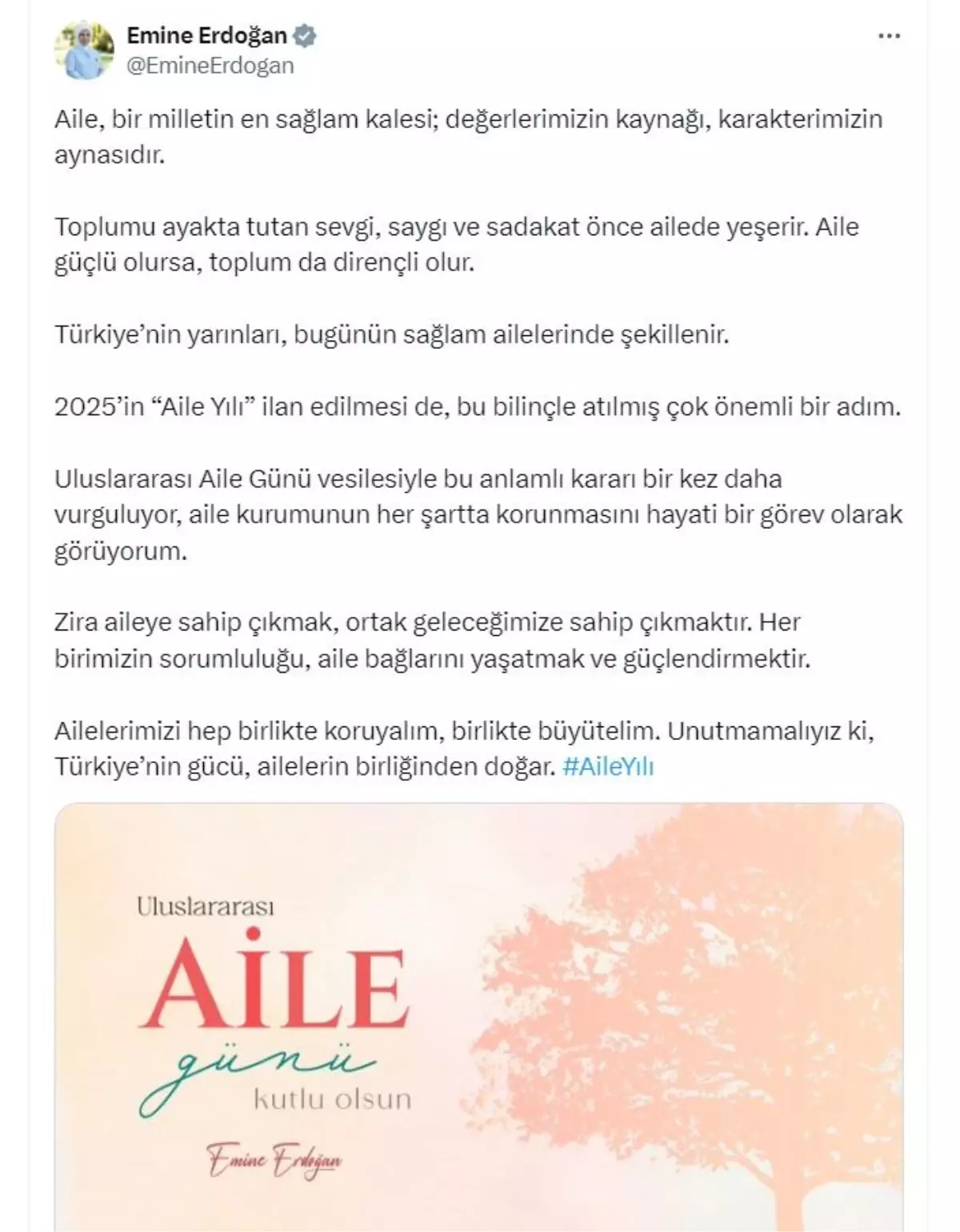 Emine Erdoğan’dan Aile Mesajı: Aileye Sahip Çıkmak, Ortak Geleceğimize Sahip Çıkmaktır
