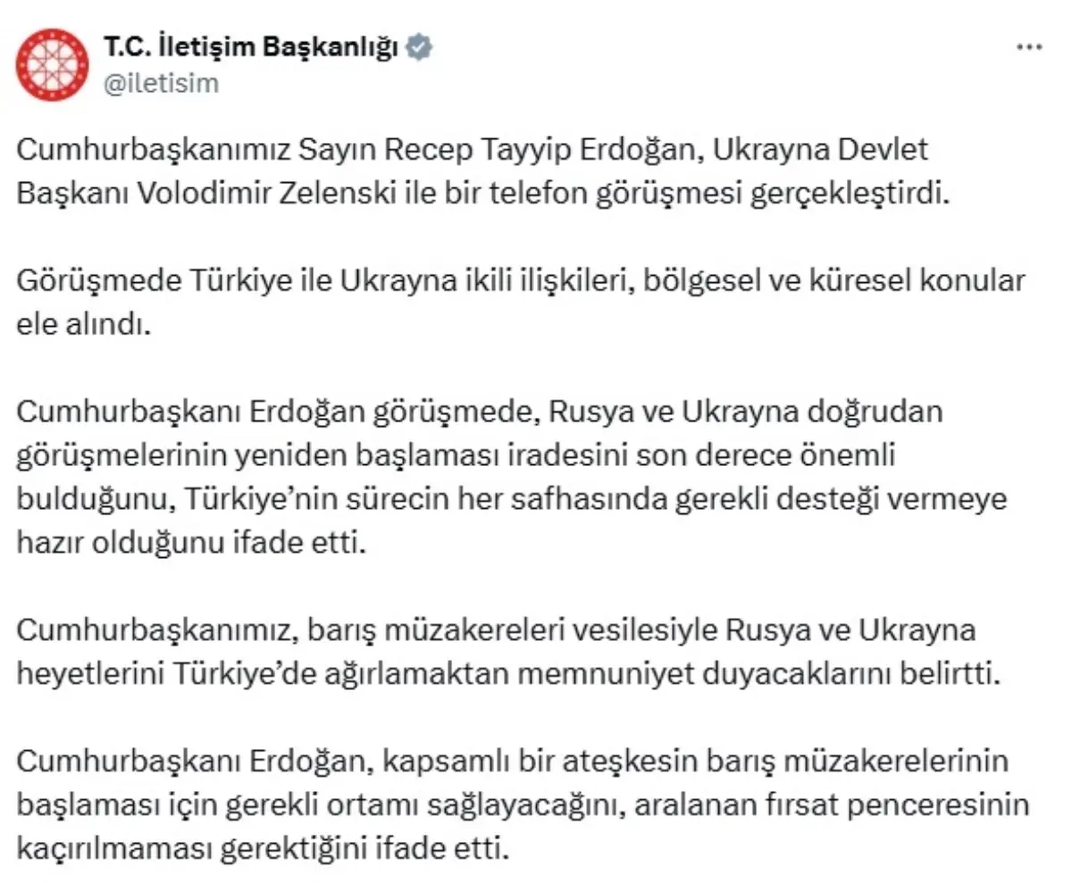 Erdoğan, Zelenski ile barış müzakereleri hakkında görüştü