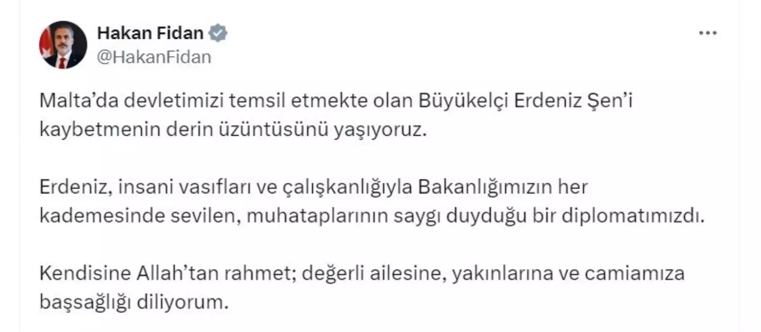 Fidan’dan Büyükelçi Şen için Taziye