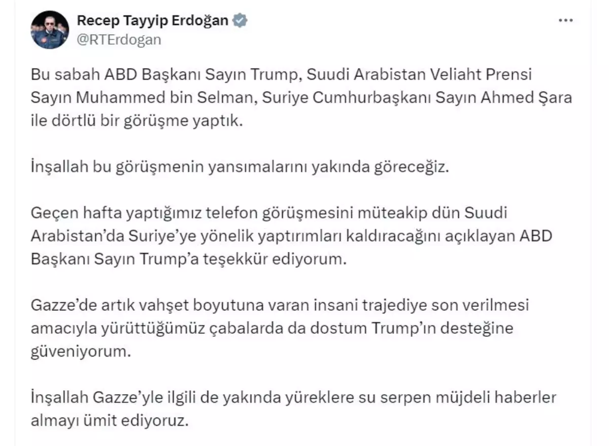 ‘GAZZE’YLE İLGİLİ MÜJDELİ HABERLER ALMAYI ÜMİT EDİYORUZ’