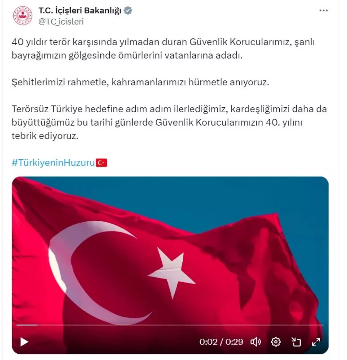 İçişleri Bakanlığı’ndan Güvenlik Korucularına Kutlama Mesajı