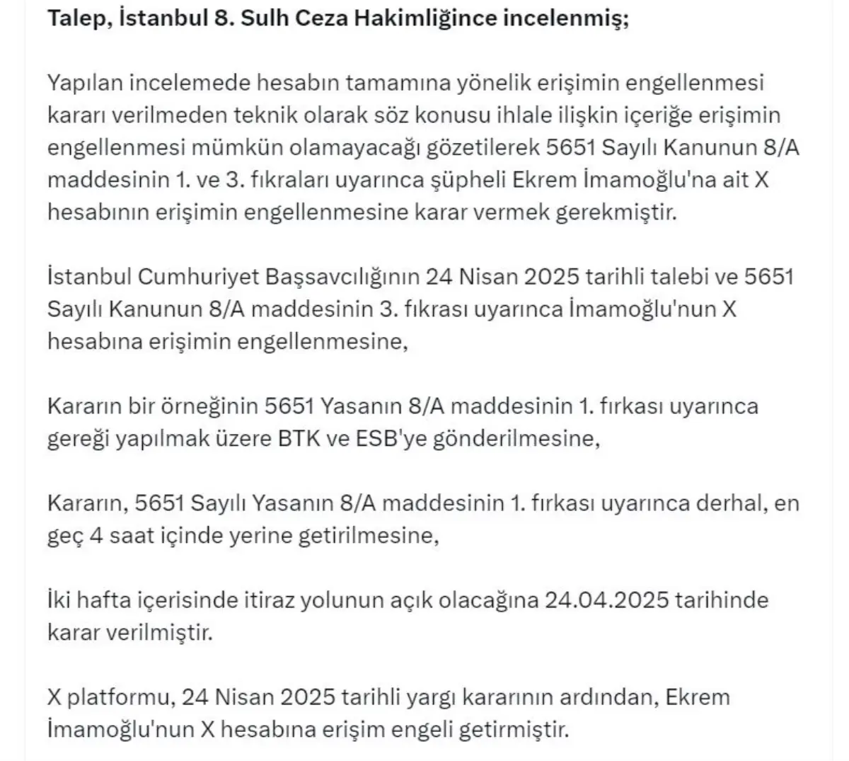 İmamoğlu’nun X Hesabına Erişim Engellendi