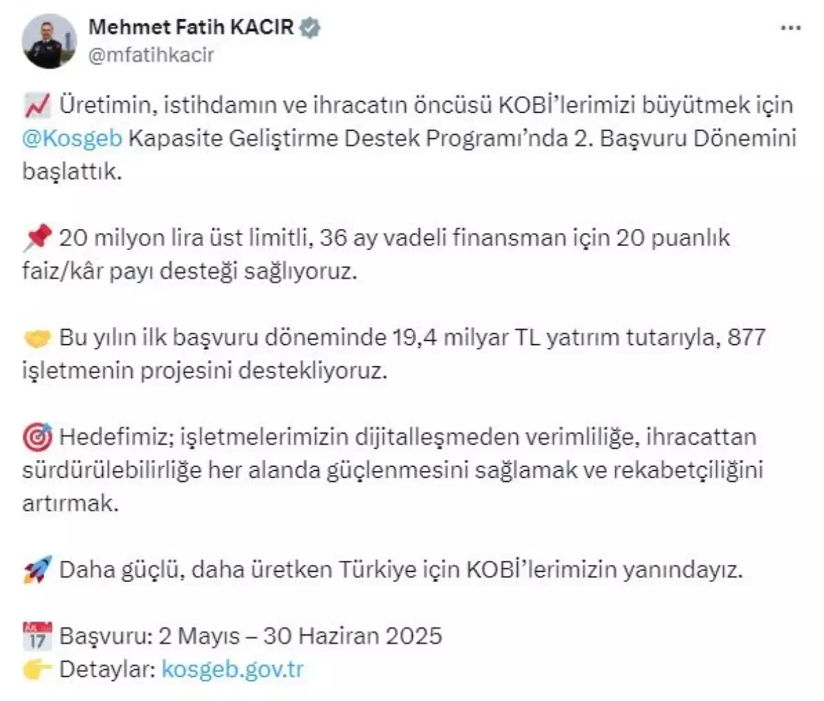 KOSGEB Destek Programı İkinci Dönemi Başladı