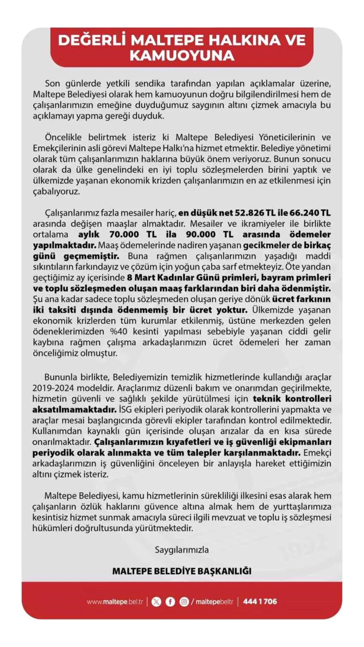 Maltepe Belediyesi: Çalışan Maaşları ve İş Güvenliği Hakkında Açıklama