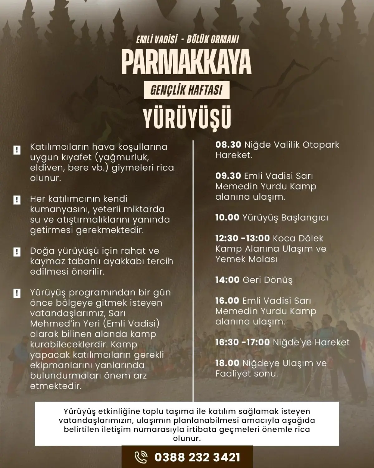 Niğde’de Gençlik Haftası Kapsamında Doğa Yürüyüşü Düzenleniyor