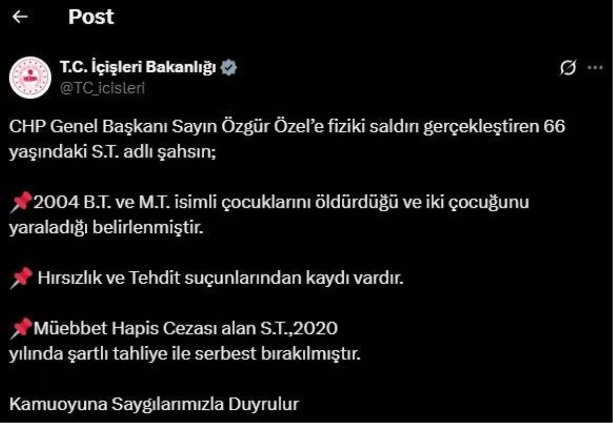 Özgür Özel’e Saldıran Şahıs Serbest Bırakıldı