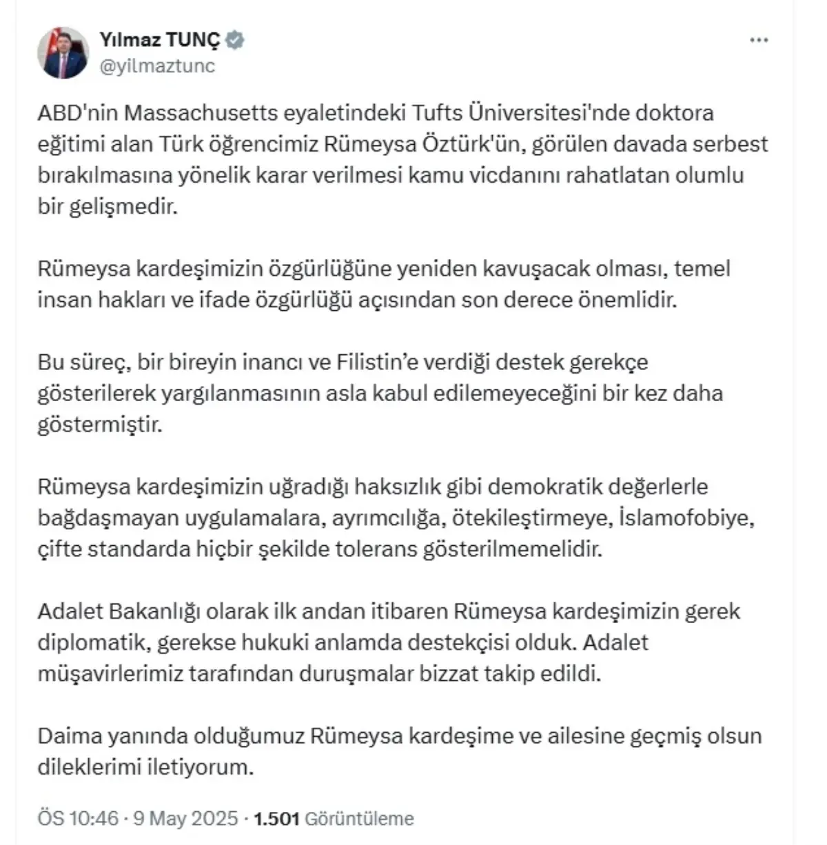 Rümeysa Öztürk serbest kaldı