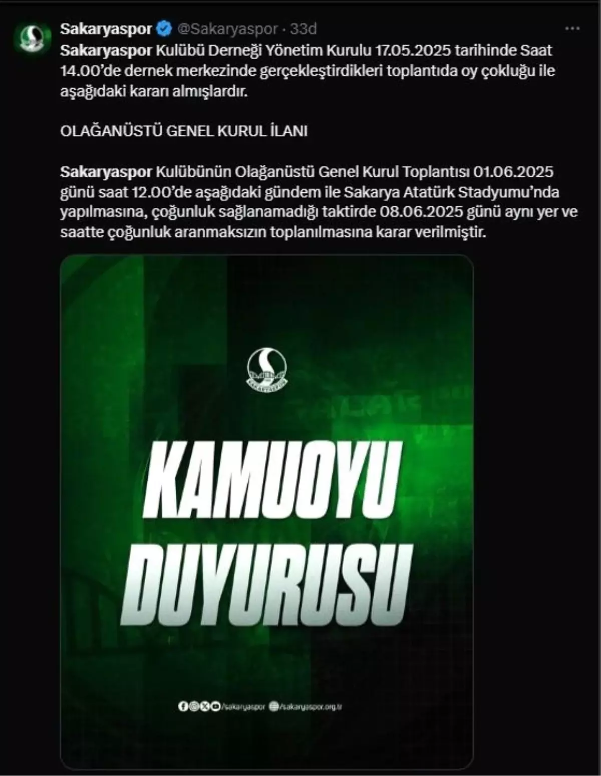 Sakaryaspor’da Olağanüstü Genel Kurul Kararı