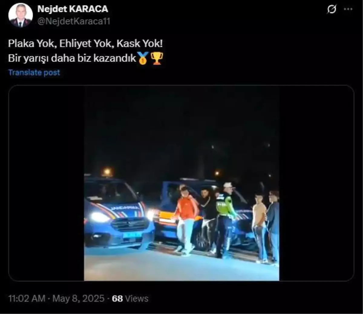 Yasa Dışı Motosiklet Yarışına Jandarma Engeli